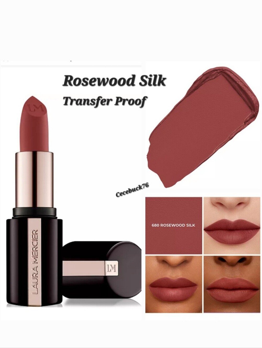 🌺Laura Mercier Rosewood Silk Caviar Smoothing Matte Lipstick Transfer Proof